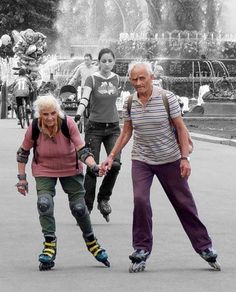 Image of seniors rollerblading