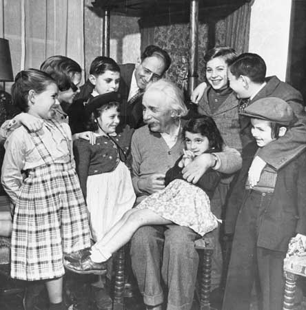 image of Einstein with children