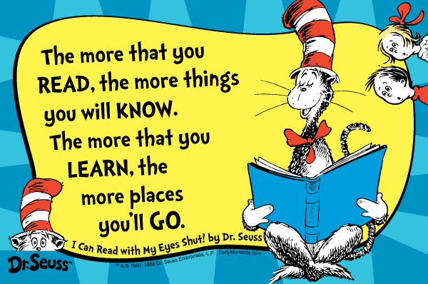 Image of The Cat in the Hat reading today's quote