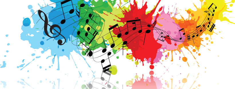 Image of musical notation against splashes of color