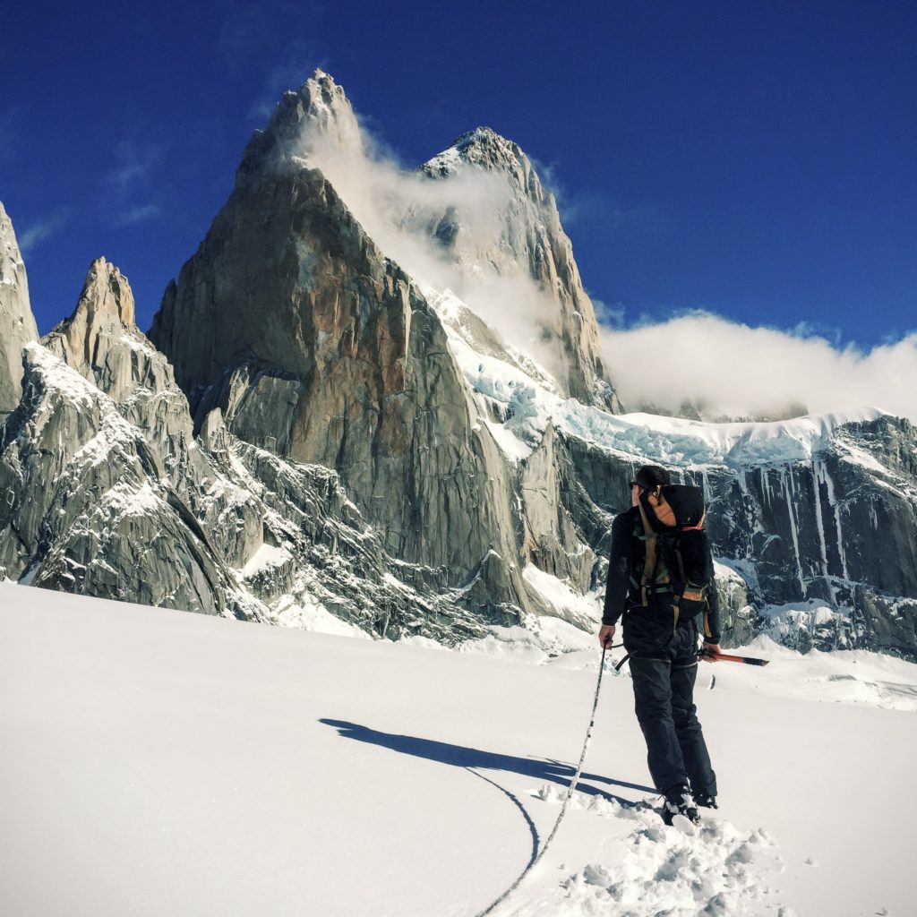Image of climber facing a mountain