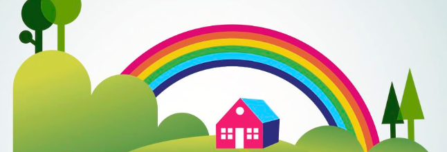 Image of a house under a rainbow