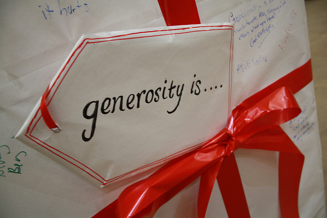 Image of a gift tag saying "generosity is..."