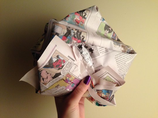 Image of a gift wrapped in the comic strips