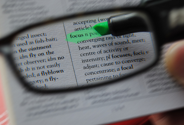 Image of a dictionary with "focus" highlighted