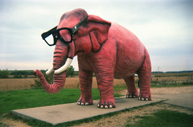 Image of pink elephant with glasses