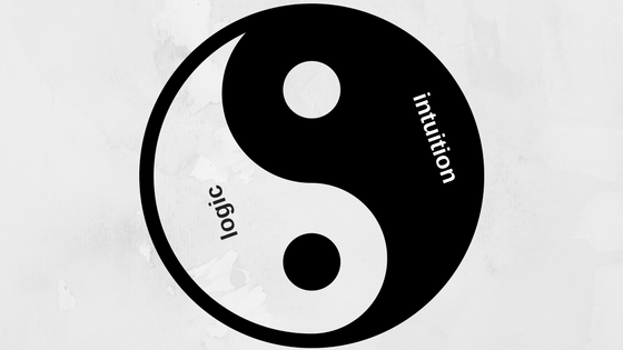 Yin/Yang symbol with "logic" & "intuition" on opposite sides