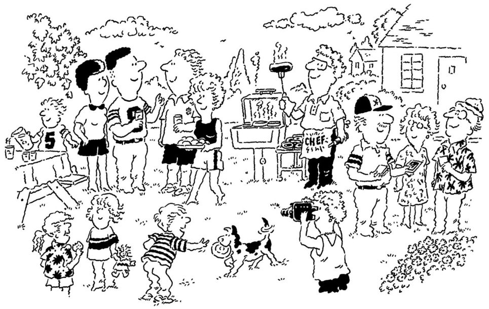 cartoon of a neighborhood party